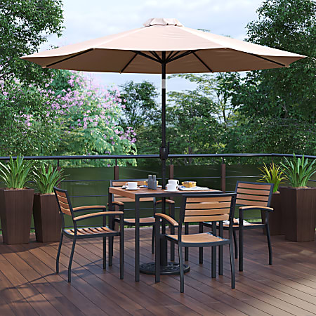 Flash Furniture Lark 7-Piece Outdoor Patio Table Set, 29-1/2"H x 35-1/4"W x 35-1/4"D, Tan