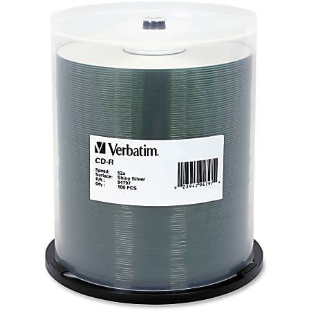 Verbatim CD-R 700MB 52X DataLifePlus Shiny Silver Silk Screen Printable - 100pk Spindle - Printable - Silk-screen Printable