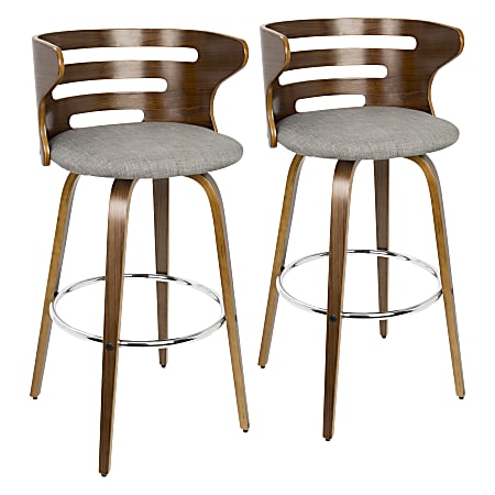LumiSource Cosini Bar Stools, Gray Seat/Walnut Frame, Set of 2 Stools