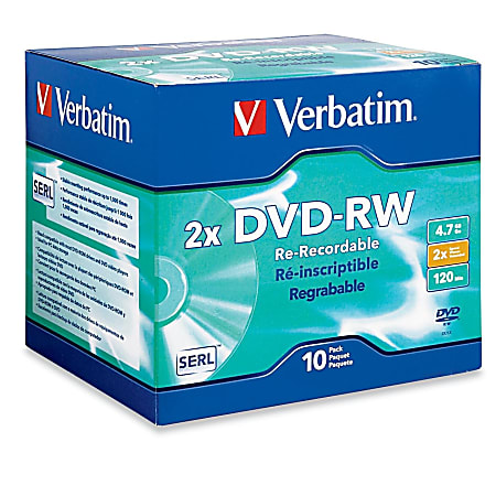 Verbatim 94918 DVD Rewritable Media - DVD-RW - 2x - 4.70 GB - 10 Pack Jewel Case - 2 Hour Maximum Recording Time