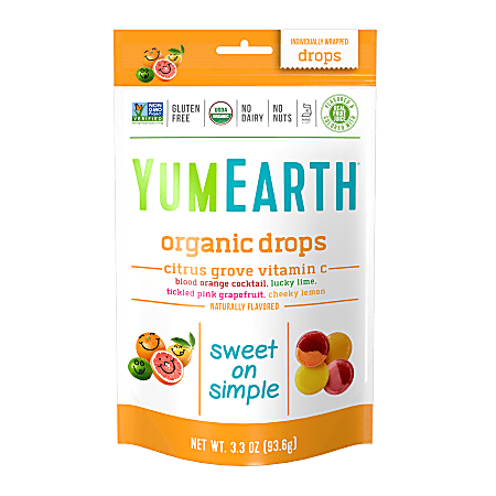 YumEarth Organic Vitamin C Citrus Grove Drops, 3.3 Oz, Pack Of 3 Bags