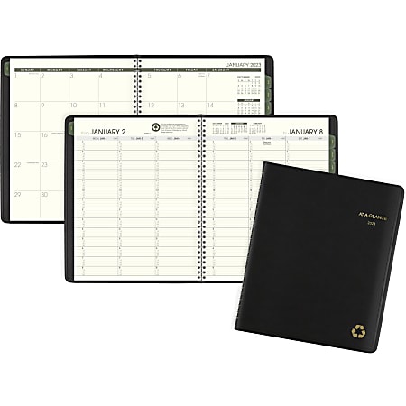 AT-A-GLANCE® Weekly Monthly Appointment Book Planner, 7" x 8 3/4", 100% Recycled, Black, January To December 2023
