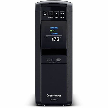 CyberPower CP1500PFCLCDTAA TAA Intelligent Compliant UPS Systems - 1500VA/900W, 120 VAC, NEMA 5-15P, Mini-Tower, Sine Wave, 10 Outlets, LCD, PowerPanel® Personal, $500000 CEG, 3YR Warranty