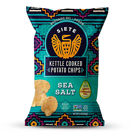 Siete Family Foods Kettle Cooked Potato Chips, Sea Salt, 5.5 Oz, Total Qty 6