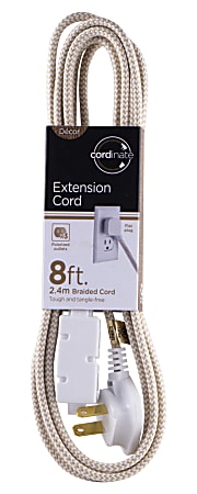 Cordinate Braided 3-Outlet Extension Cord, 8&#x27;, Tan/White