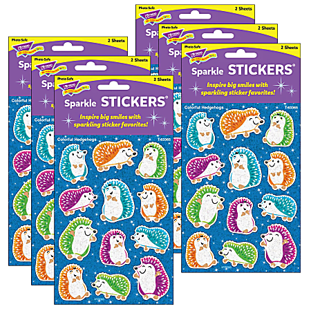 Trend Colorful Hedgehog Sparkle Stickers, 24 Stickers Per Pack, Case Of 6 Packs