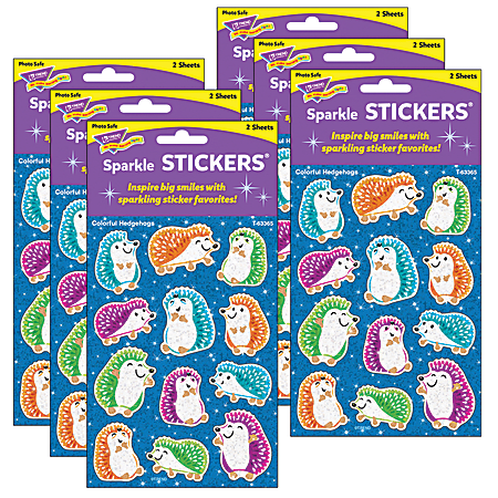 Trend Colorful Hedgehog Sparkle Stickers, 24 Stickers Per