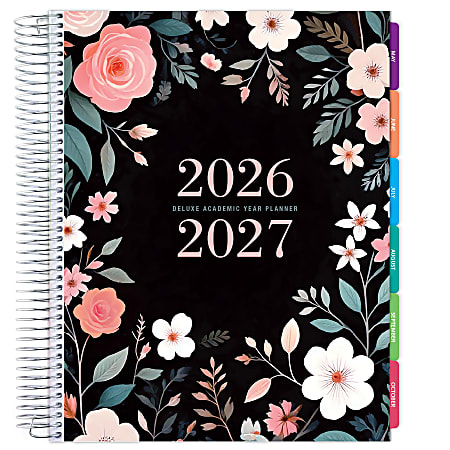 2026-2027 Excello Brands 14-Month Weekly/Monthly Academic Year Deluxe Planner, 8-1/2” x 11", Black Floral Pink, May To June, Total Qty 1