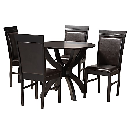 Baxton Studio Ancel Dining Set, 29-15/16”H x 35-7/16”W x 35-7/16”D, Dark Brown