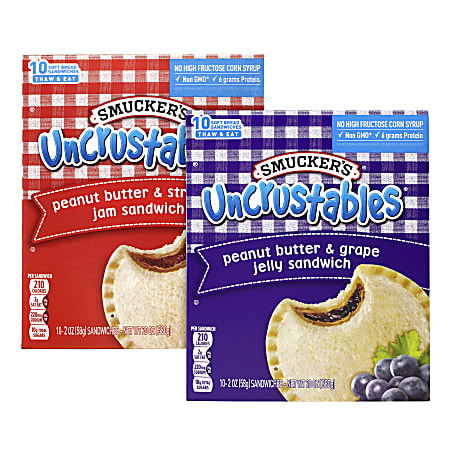 Smucker's Uncrustables Variety Pack, 2 Oz, 10 Sandwiches Per Box, Pack Of 2 Boxes