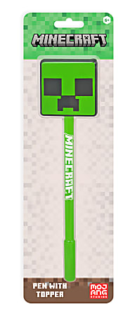 Innovative Designs 2D Licensed Topper Ballpoint Pen, Medium Point, 0.7 mm, Green/Blue, Minecraft