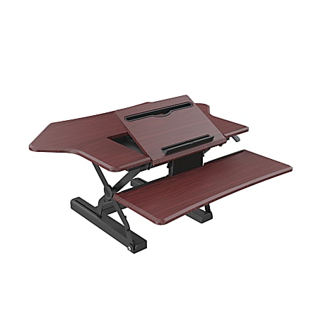 Loctek P-Series Sit-Stand Corner Riser With Drop-Down Keyboard Tray, Mahogany