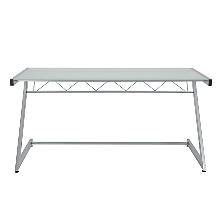 Eurostyle Z 61"W Deluxe Computer Desk, Silver/Frosted