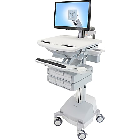 Ergotron StyleView Cart with LCD Arm, SLA Powered, 6 Drawers - 6 Drawer - 37 lb Capacity - 4 Casters - SV4412611