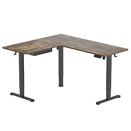 Mount-It! Large Height Adjustable 28.3" and 46.5" Corner Sit-Stand Desk, Brown