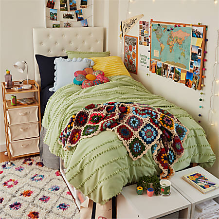 Dormify Lily Chenille Knit Tassel Square Pillow Sky Blue Office