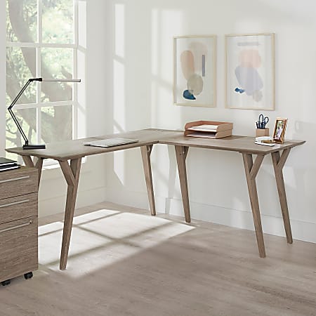 Realspace® Trezza 62"W L-Shaped Computer Desk, Light Oak