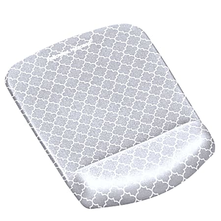 Fellowes® PlushTouch™ Microban® Mouse Pad With FoamFusion™ Wrist Rest,  Lattice Pattern, Gray/White