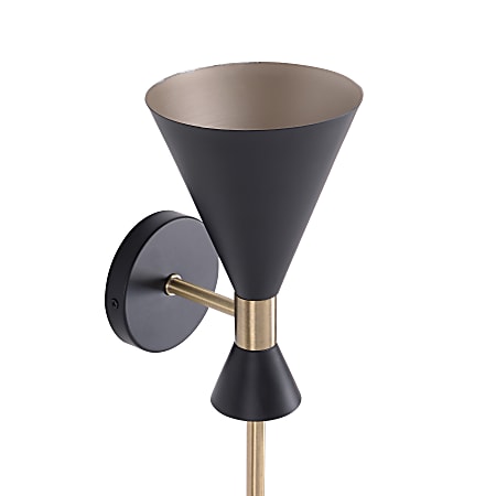 Kenroy Home Arne Wallchiere Plug-In Wall Lamp, 6"W, Black And Gold Shade/Antique Brass Base