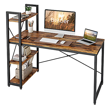 Bestier Modern Office Desk With Storage Shelf & Headset Hook, 56"W, Rustic Brown