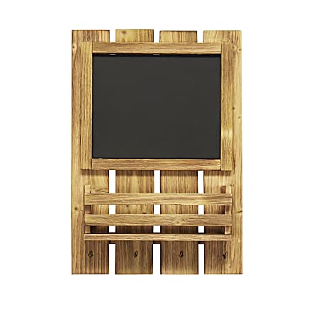 Elegant Designs Chalkboard Sign With Key Holder Hooks And Mail Storage, 20”H x 14”W x 3-1/2”D, Natural