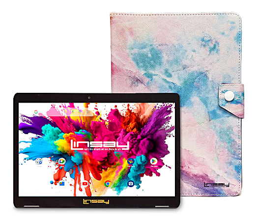 NEW LINSAY 10.1"Octa Core 256GB Storage, 4GB RAM, Android 15 Tablet with Pink Marble Case