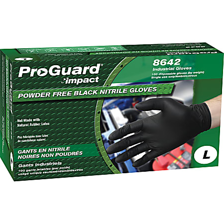 Impact ProGuard Disposable Nitrile Gloves, Powder-Free, Black, Large, Box Of 100