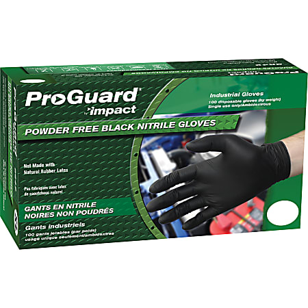 Impact ProGuard Disposable Powder-Free Nitrile Gloves, Black, Medium, Box Of 100