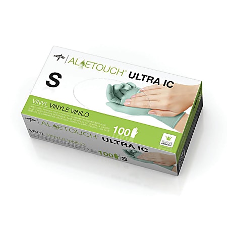 Aloetouch Ultra IC Disposable Powder-Free Vinyl Exam Gloves, Small, Green, 100 Gloves Per Box, Case Of 10 Boxes