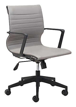 Zuo Modern Stacy Ergonomic Faux Leather Mid-Back Office Chair, Gray