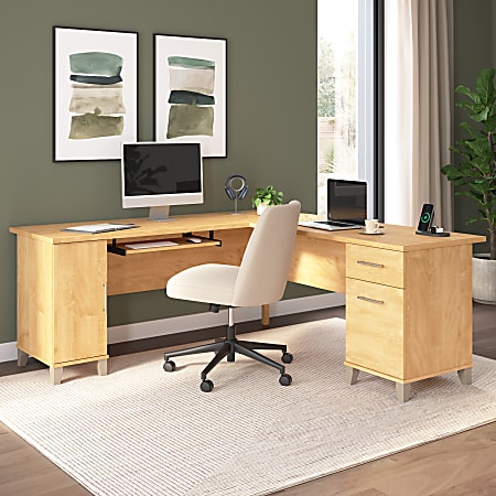 Bush Home Somerset 72"W L-Shaped Corner Desk With Storage, Maple Cross, Standard Delivery