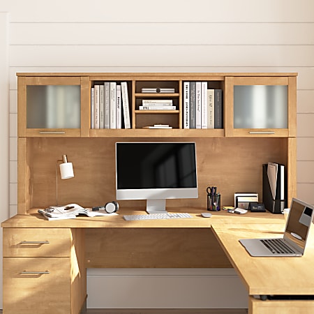 Bush Home Somerset 72"W L Shaped Desk Hutch, Maple Cross, Standard Delivery