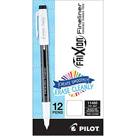 FriXion Fineliner Erasable Marker Pens - Fine Pen Point - 0.6 mm Pen Point Size - Black Gel-based Ink - 1 Dozen