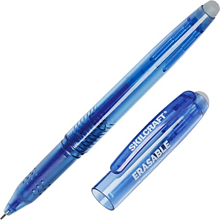 SKILCRAFT® Erasable Gel Stick Pens, 0.7 mm, Translucent Barrel, Blue Ink, 12 Pens Per Pack, Case Of 12 Packs