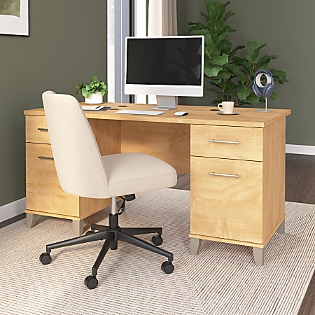 Bush Home Somerset 60"W Office Computer Desk With Drawers, Maple Cross, Standard Delivery