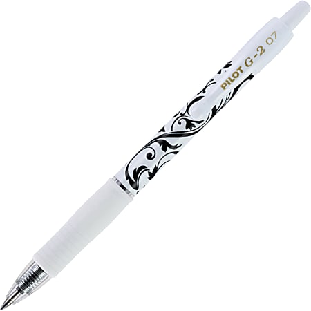 Pilot G2 Fashion Roller Gel Pen - Fine Pen Point - 0.7 mm Pen Point Size - Refillable - Retractable - Black Gel-based Ink - White Rubber Barrel - 12 / Dozen