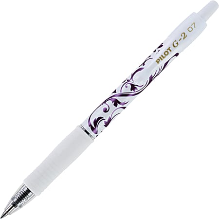 Pilot G2 Fashion Roller Gel Pen - Fine Pen Point - 0.7 mm Pen Point Size - Retractable - Purple Gel-based Ink - White Barrel - 12 / Dozen
