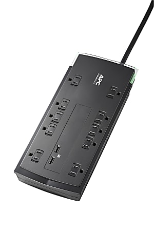 APC® Performance SurgeArrest 10-Outlet And 2-USB Surge Protector, 6' Cord, Black, P10U2