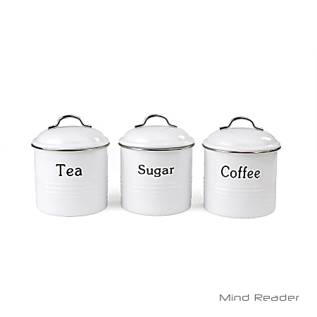Mind Reader Coffee, Sugar And Tea Canister Set, 5 1/2"H x 5"W x 5"D, White