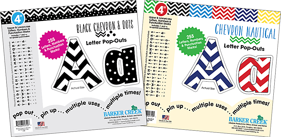 Barker Creek Letter Pop-Outs, 4”, 2 Designs - Chevron, Set of 510 Pop-Outs