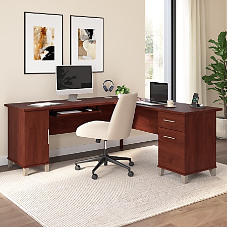 Bush Business Furniture Somerset 71"W L-Shaped Corner Desk, Hansen Cherry, Standard Delivery