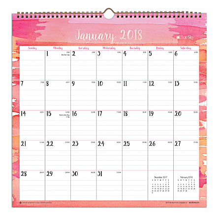 Blue Sky™ Monthly Wall Calendar, 12" x 12", 50% Recycled, Artisan Warm, January to December 2018