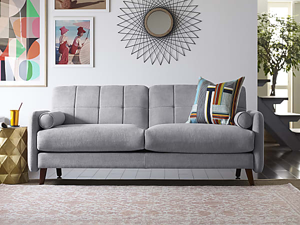 Elle Décor Natalie Mid-Century Modern Sofa, Light Gray/Chestnut
