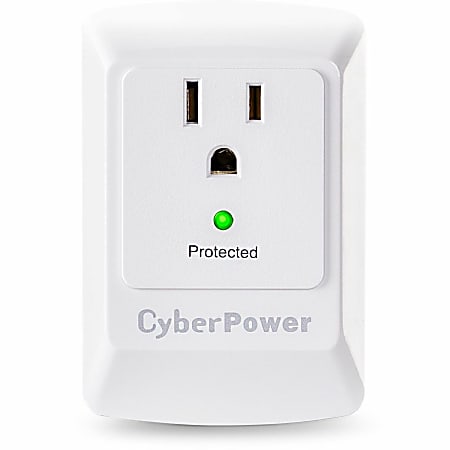 CyberPower CSB100W Essential 1 - Outlet Surge with 900 J - Clamping Voltage 800V, NEMA 5-15P, Wall Tap, EMI/RFI Filtration, White, Lifetime Warranty