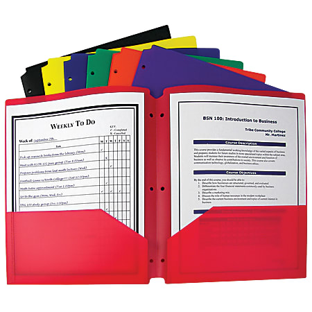 C-Line 2-Pocket 3-Hole Punched Portfolio Folders, 8-1/2" x 11", Letter Size, Assorted Colors, Pack Of 36 Folders