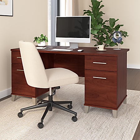 Bush Home Somerset 60"W Office Computer Desk With Drawers, Hansen Cherry, Standard Delivery