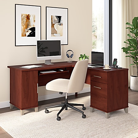 Bush Home Somerset 60"W L-Shaped Corner Desk with Storage, Hansen Cherry, Standard Delivery