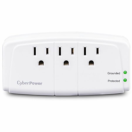 CyberPower CSB300W Essential 3 - Outlet Surge with 900 J - Clamping Voltage 800V, NEMA 5-15P, Wall Tap, EMI/RFI Filtration, White, Lifetime Warranty