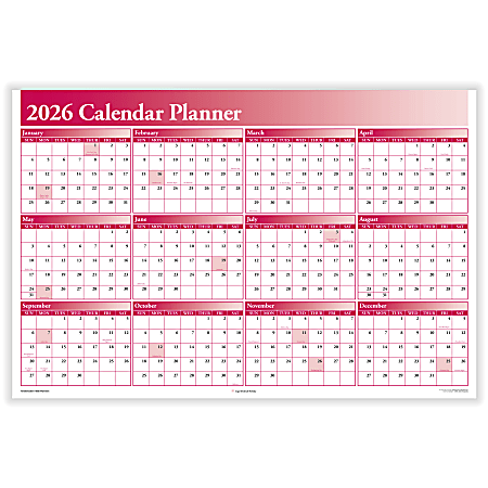 ComplyRight® 2026 Calendar Planner, 36" x 24", Burgundy