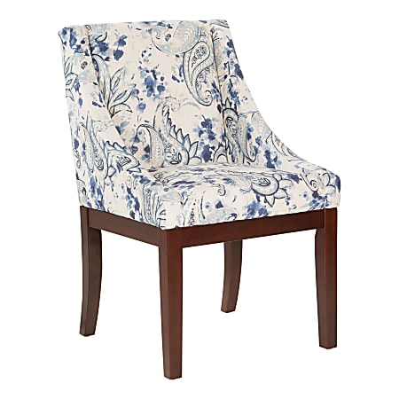 Office Star Monarch Dining Chairs, Paisley Blue/Medium Espresso, Set Of 2 Chairs